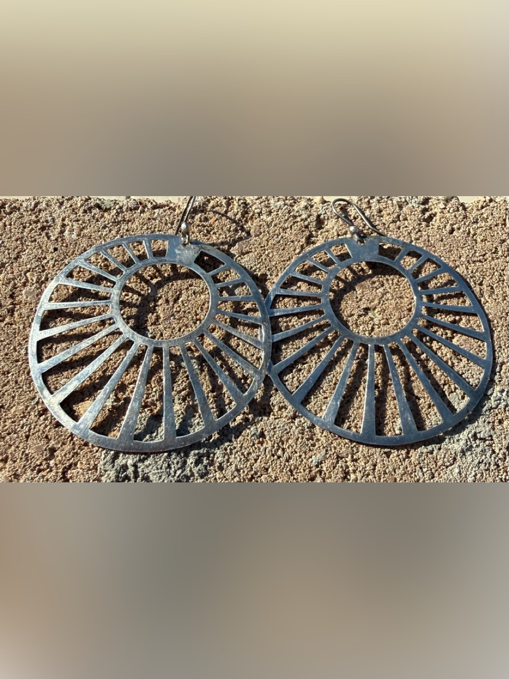 Oversized 925 Sterling Silver Modernist Sunburst Earrings Large Artisan